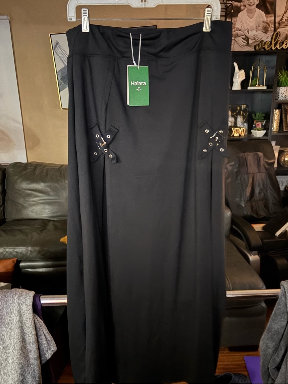 HALARA Black Maxi Skort with Eyelet Tab Details NWT